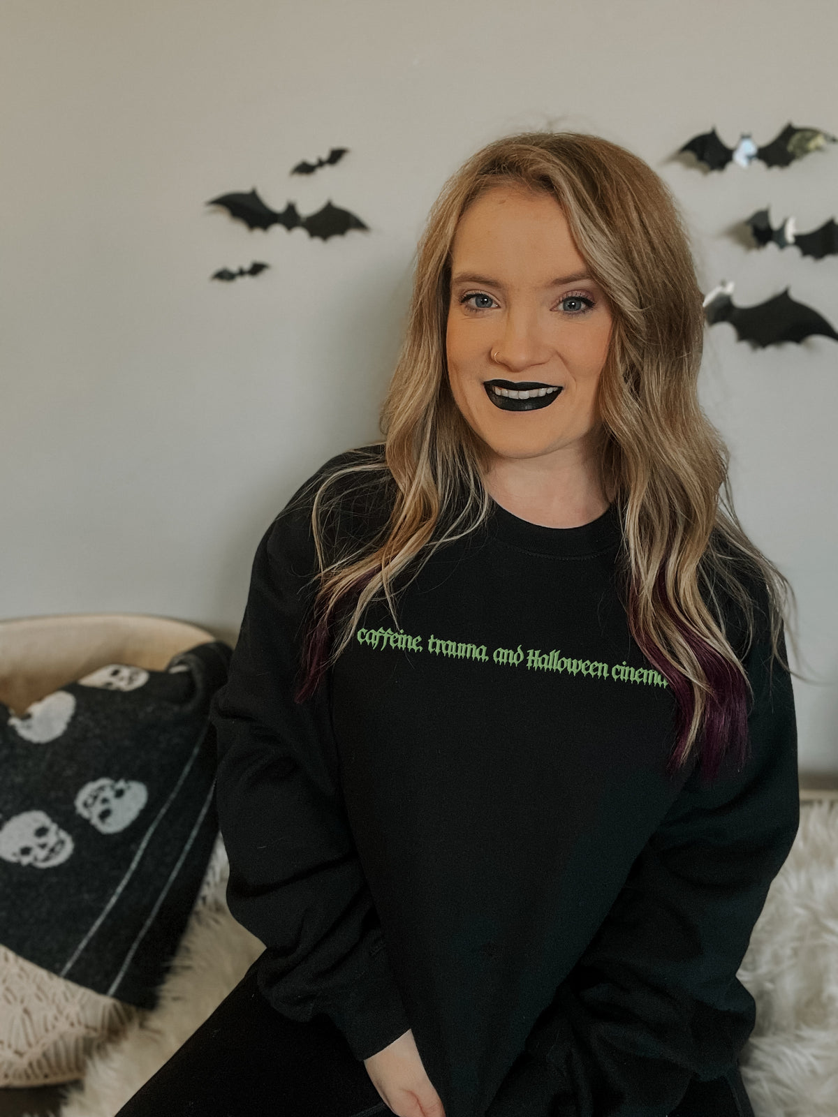 Coffee, trauma, and Halloween cinema - embroidered